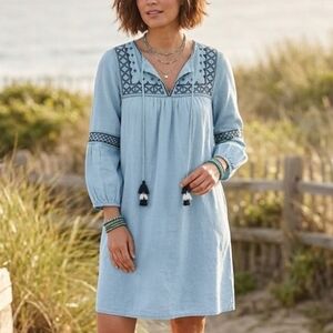 L.O.G.G. Flowy Coastal Midi Embroidered Tunic Dress Size 12